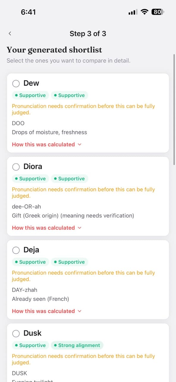 Business Namakaran: Generated shortlist