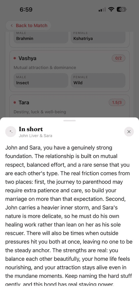 Compatibility summary sheet in Karma Code