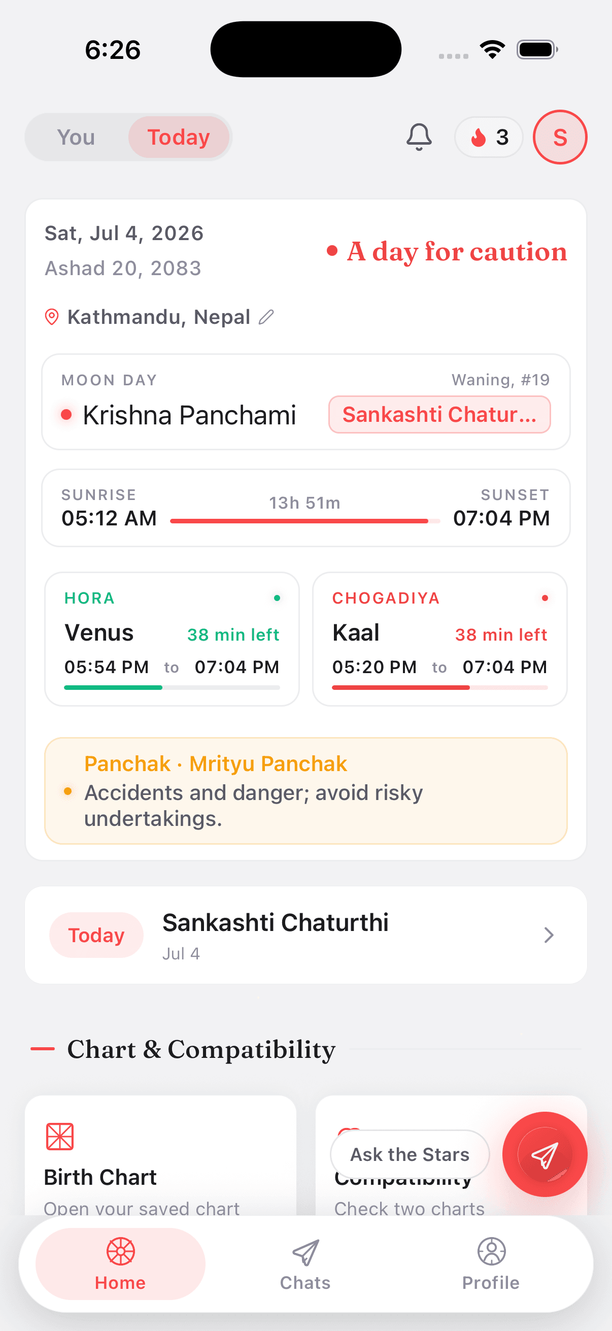 Today panchang summary on Karma Code home