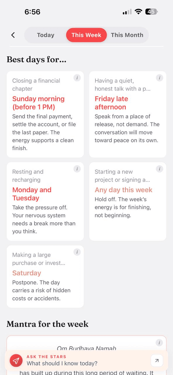 Weekly horoscope best days in Karma Code