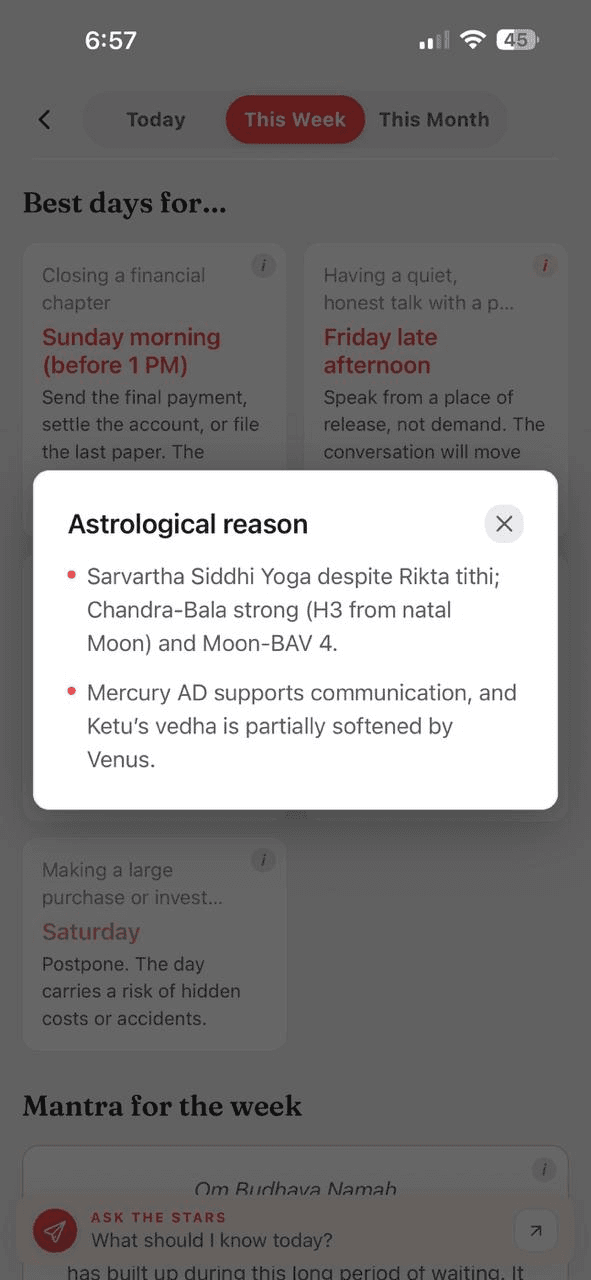 Weekly horoscope astrological reason in Karma Code