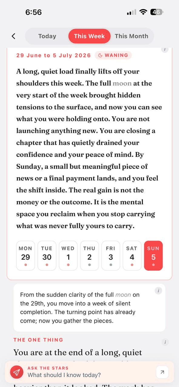 Weekly horoscope summary in Karma Code