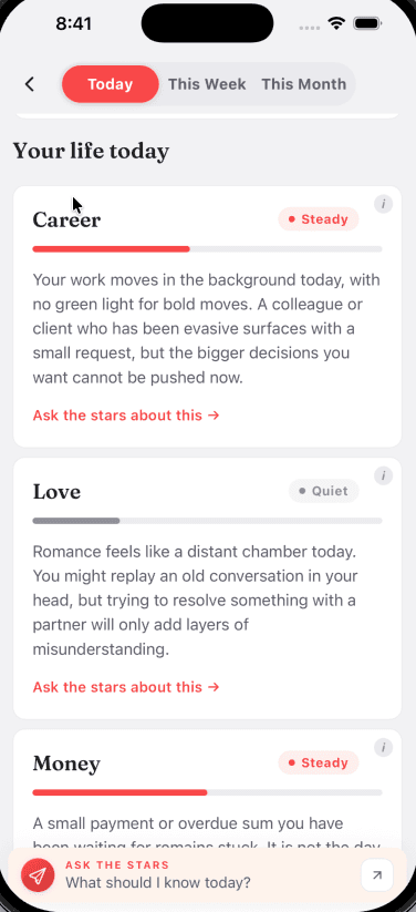 Daily horoscope life areas in Karma Code